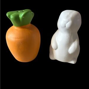 Carrot Top & White Bunny Ceramic Salt and Pepper Shakers